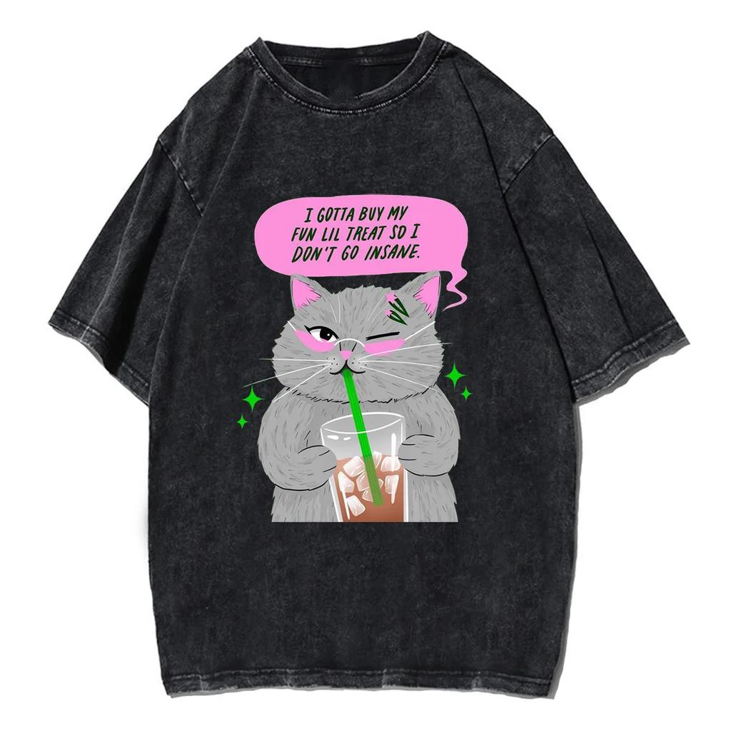 Cute Cat Time To Find Hyperfixations Tshirt Men Women Unisex Vintage Washed T-Shirt Streetwear Retro Cotton T Shirts