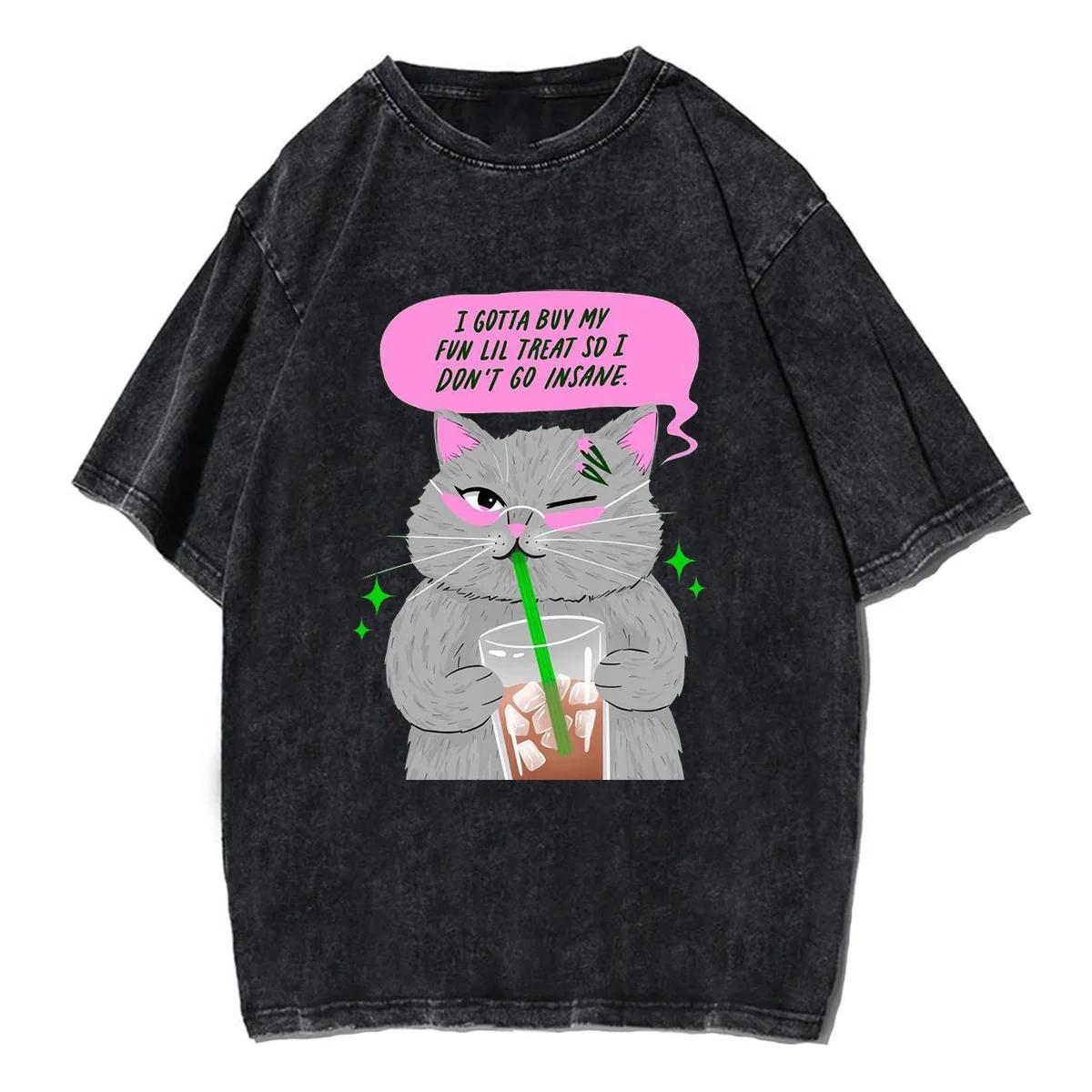 

Милая кошка Время искать гиперфиксации Футболка Мужская Женская Унисекс Винтажная Выстиранная Футболка Уличная одежда Ретро Хлопковые футболки 3XL