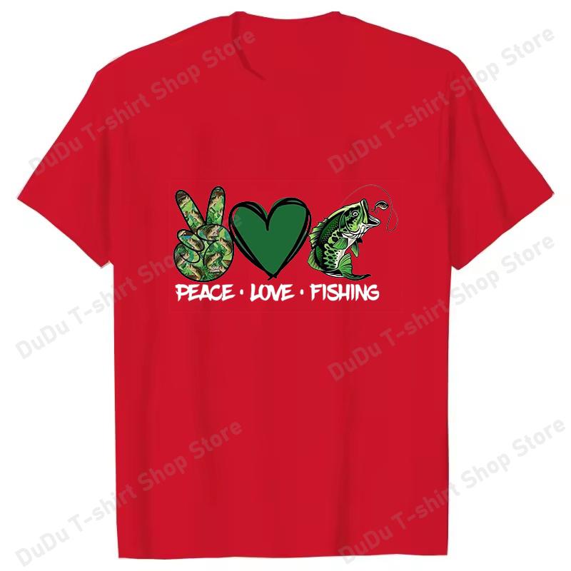 

New Peace Love Fshing Printing Tshirt Women Unisex Tees Round Neck Tshirt Unisex Fishing Enthusiast Summer Short Sleeve Tops S
