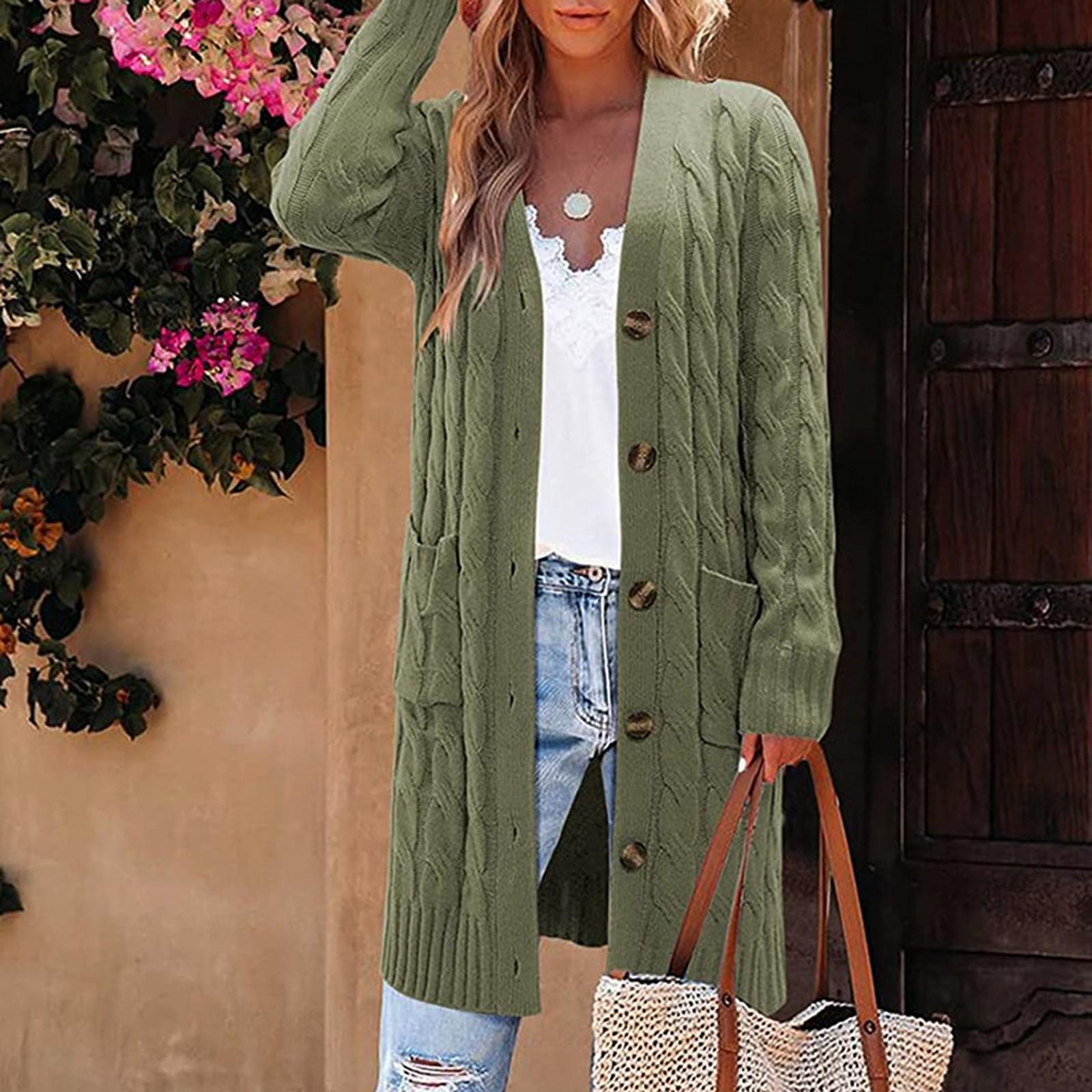 

Women s Knitted Cardigan Loose, Large-sized, Laid-back Style Knitted Cardigan Sweater Coat L армия зеленый