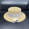 2026 light luxury small floral beach straw hat women's summer flat top straw top hat showing face small outdoor sunscreen visor
