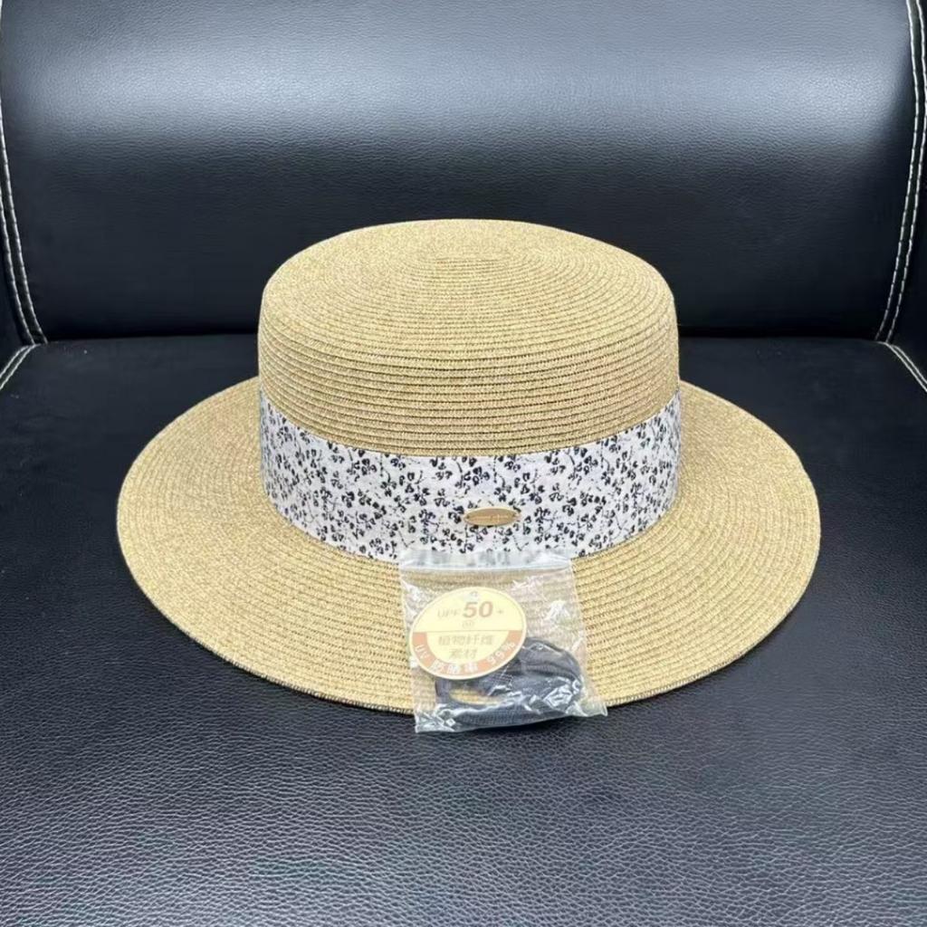 2026 light luxury small floral beach straw hat women's summer flat top straw top hat showing face small outdoor sunscreen visor