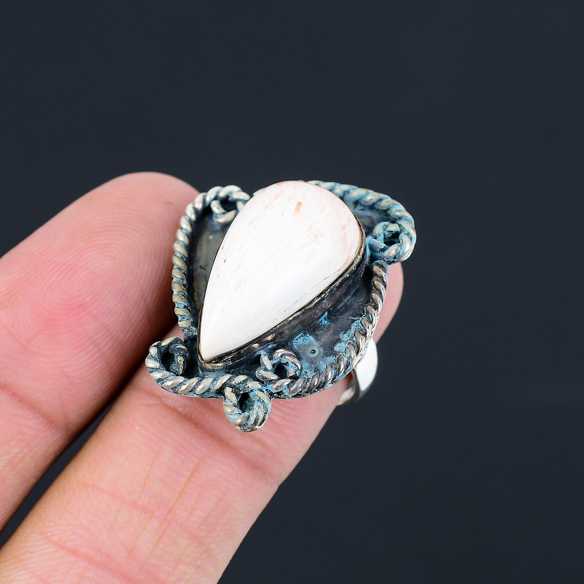 Scolecite Stone 925 Sterling Silver Solitaire Sister Elegant Ring Jewelry Size 8 8