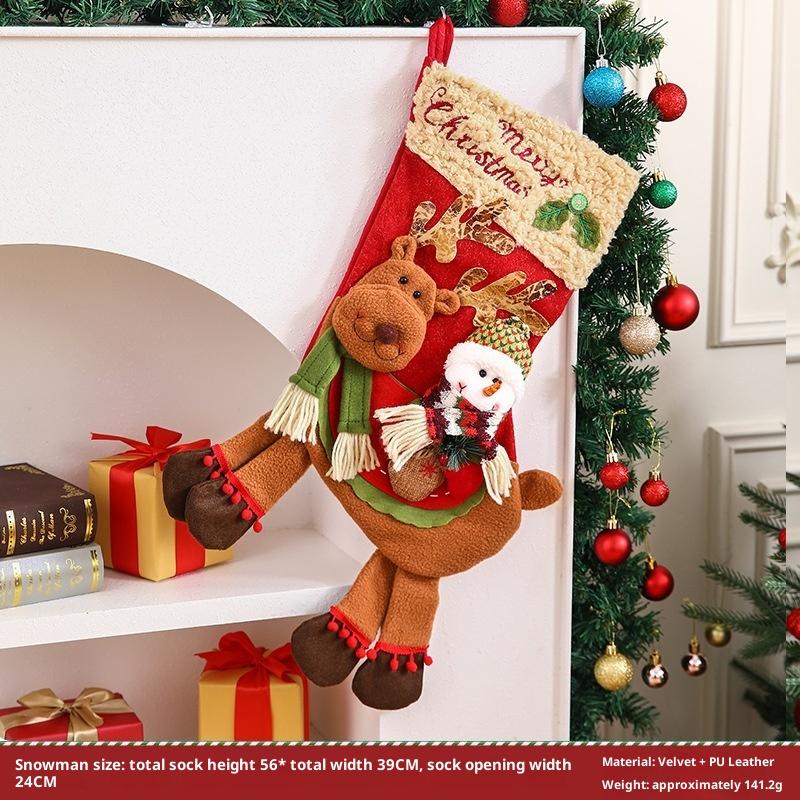 

1 шт. 2026 2 стиля Рождественские большие сапоги Украшения для рождественской елки Мешок для конфет Дед Мороз Лось Снеговик Рождественский носок