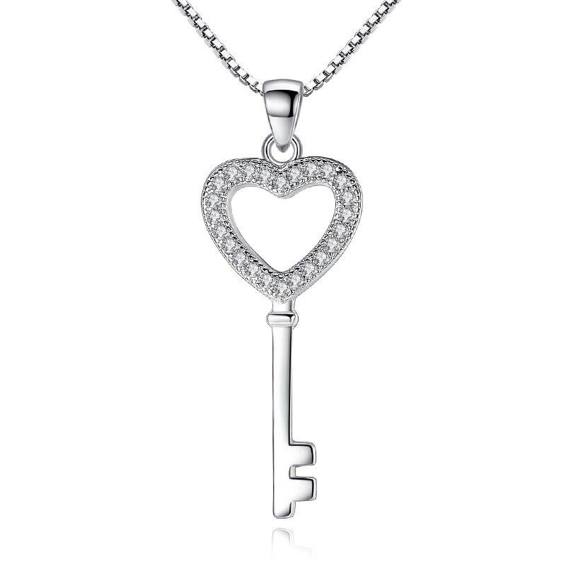 Sterling Color Stylish Stylish Love Heart Key Pendant Pendant Necklace Cubic Cubic Zircon Jewelry Women Giveaway Gifts S N74Fashion Pendant