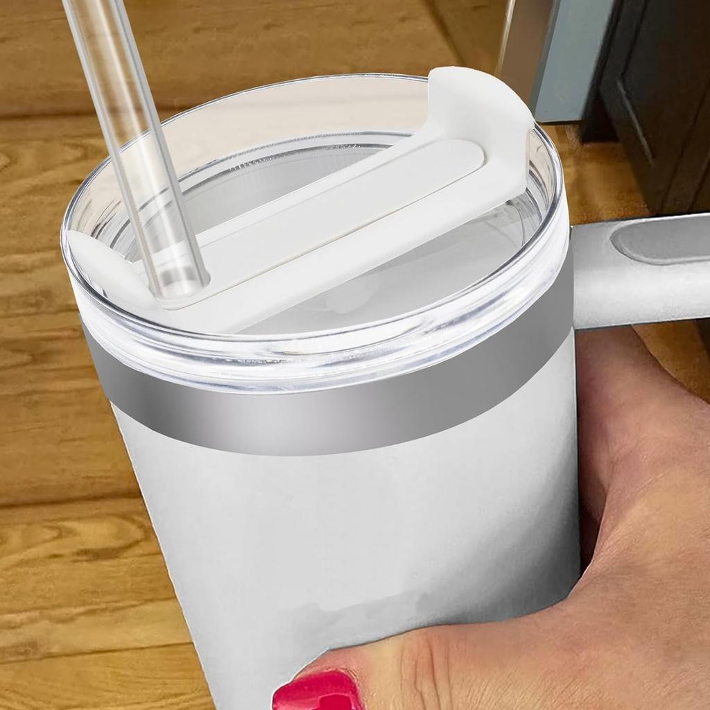 40oz Tumbler Lid Replacement Fit for Stanley Cup, 2 Pack Replacement Tumbler Lids , with 2 Straws and 1 Cleaning Brush