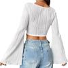 Women's Solid Color U Neck Cropped Flare Long Sleeve T-shirt, Slim Fit Sexy Short Sleeve Top, Fashion Casual Streetwear for Women