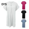 Summer Mini Dress Short Sleeves V Neck Loose Pure Color Dress Bohemian Buttons Casual Dress for Beach Vacation Daily Wear
