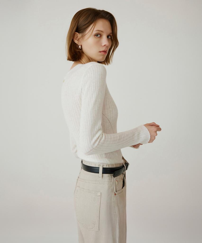 Siyajyu Sikn2177 Hairy Ribbed Knit_Cream