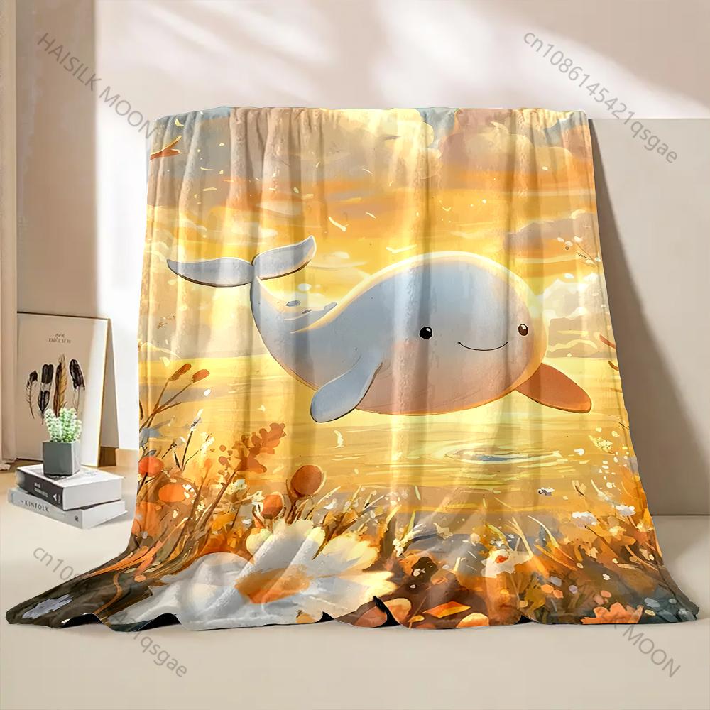 1PC Whale flying over sunset sea Print Adult Children Warm Blankets Home Travel Car Soft Comfortable Suitable for all seasons 75x90cm