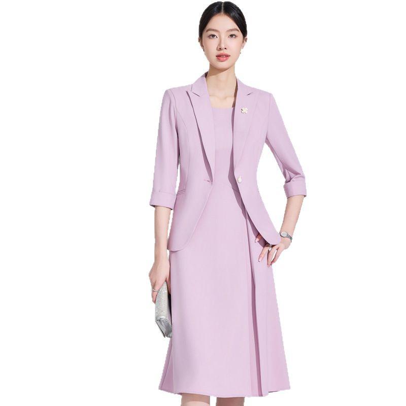 Autumn 2025 Women's Two-Piece Suit: Seven-Sleeve Blazer & Skirt or Dress Set