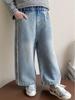Girls' Rhinestone Lace Denim Pants - Spring/Autumn 2026: Stylish Wide-Leg Fashion for Little Girls
