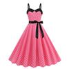 Sweet Retro S Summer Polka Dot Gingham Barbie Pink Color Matching Sleeveless Sling Dress Dance Skirt Morning Gowns