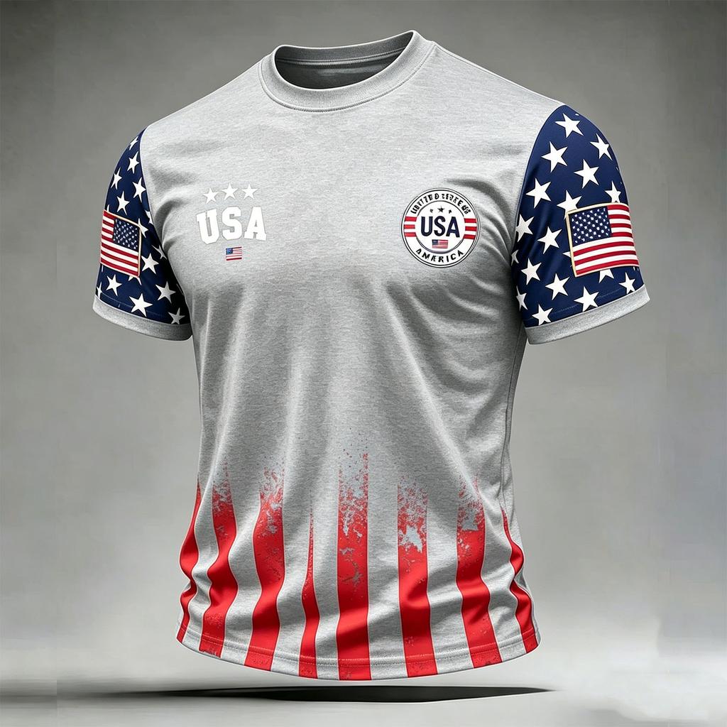 Men's Casual Printed Crew Neck Lightweight Breathable Short Sleeve Shirt USA Themed Graphic Design Comfortable Fit