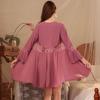 Spring and summer pajamas women with chest pads, suspenders, pajamas, pure desire wind long-sleeved pajamas, three-piece loungewear