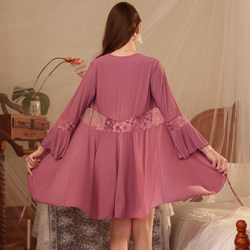 Spring and summer pajamas women with chest pads, suspenders, pajamas, pure desire wind long-sleeved pajamas, three-piece loungewear