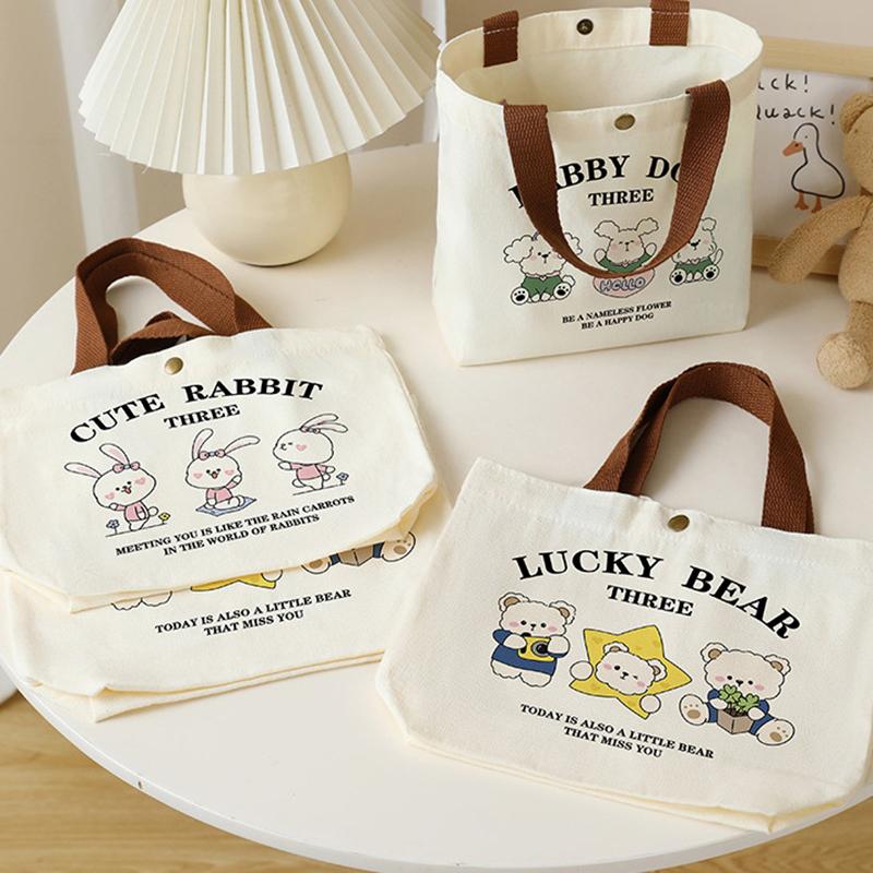 Petit sac à main polyvalent, joli sac en toile de dessin animé, sac à lunch pour étudiante, sac fourre-tout simple, sac à lunch pour employé de bureau