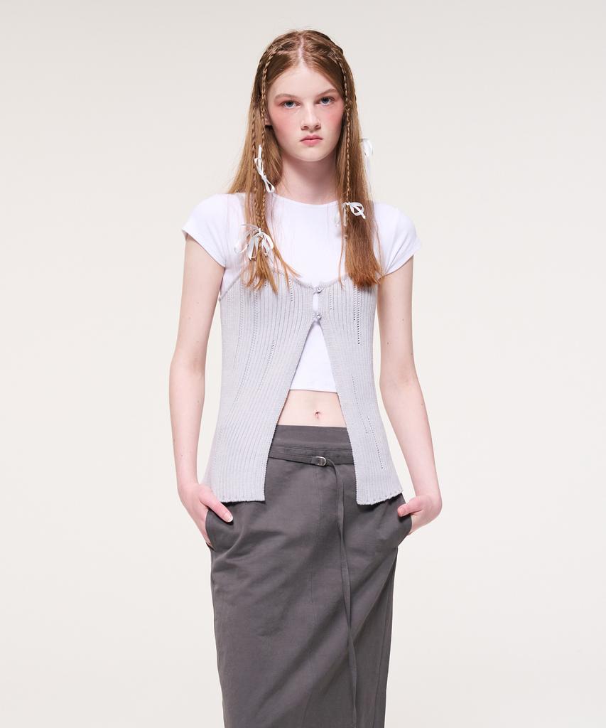 ETMON Slit Layered Knit Bustier, Light Lavender