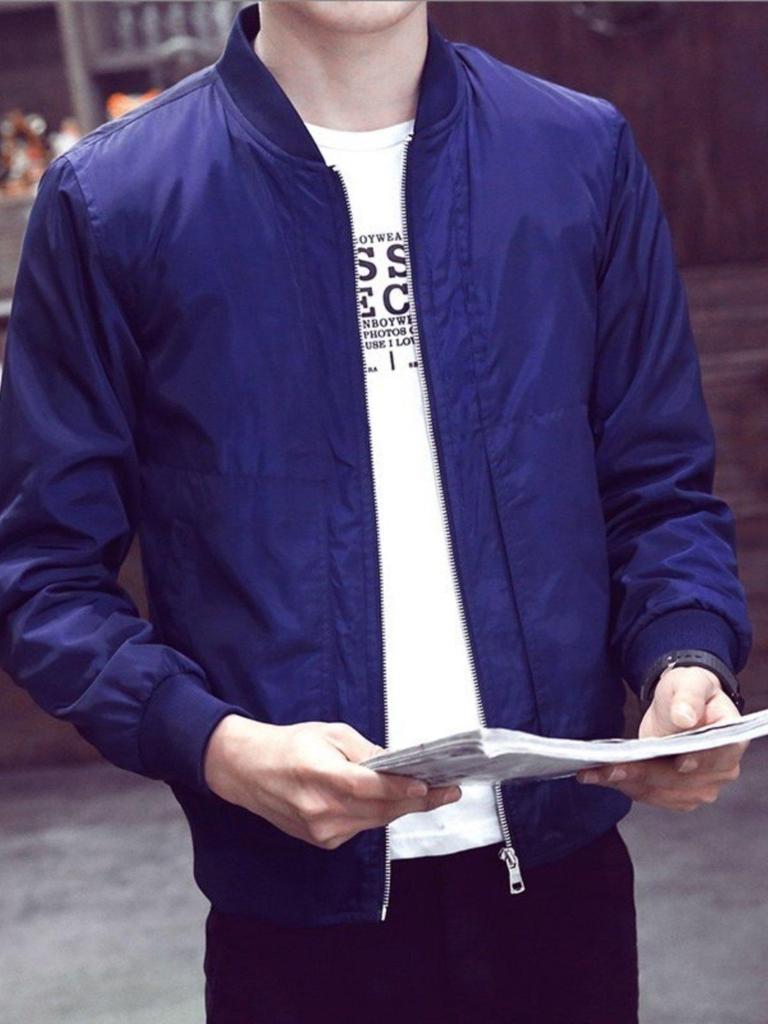 Giacca Bomber da Uomo a Colore Unito con Collo Rialzato - Giacca alla Moda Giovanile, Versatile, Vestibilità Slim