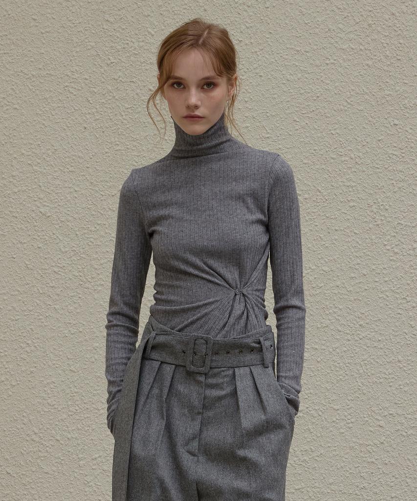 NORMOR Draping High Neck Knit Gray