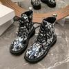 Fashion Comemore 2025 New Autumn Boots Graffiti Women's Shoes Printed Cartoon Lace-up Leather Ankle Boots Punk Style Thick Heeled Botas