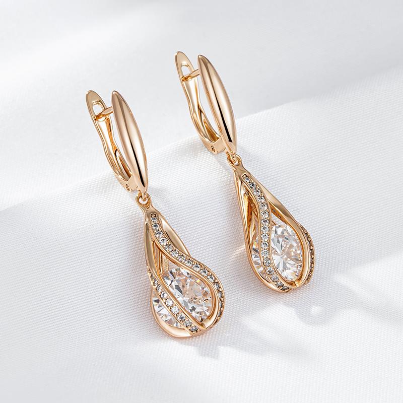 Unique Design Natural Zircon Dangle Earrings For Women Luxury Bride Wedding Jewelry Rose Gold Long English Earring