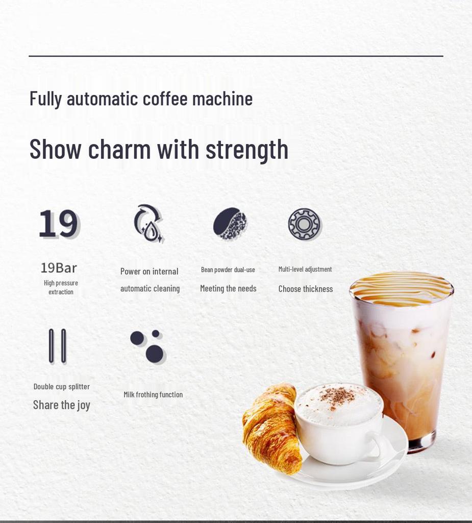 Compact Italian Touchscreen Coffee Machine with Milk Frother, Automatic Grinding & Steaming for Home or Office