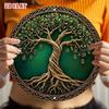 Vintage Green Gold Metal Wall Art Celtic Tree Sign, 2D Flat Aluminum Decor Heavy Duty For Living Room