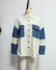 2026 Spring/Summer Women's Distressed Color Block Denim Jacket with Frayed Edges