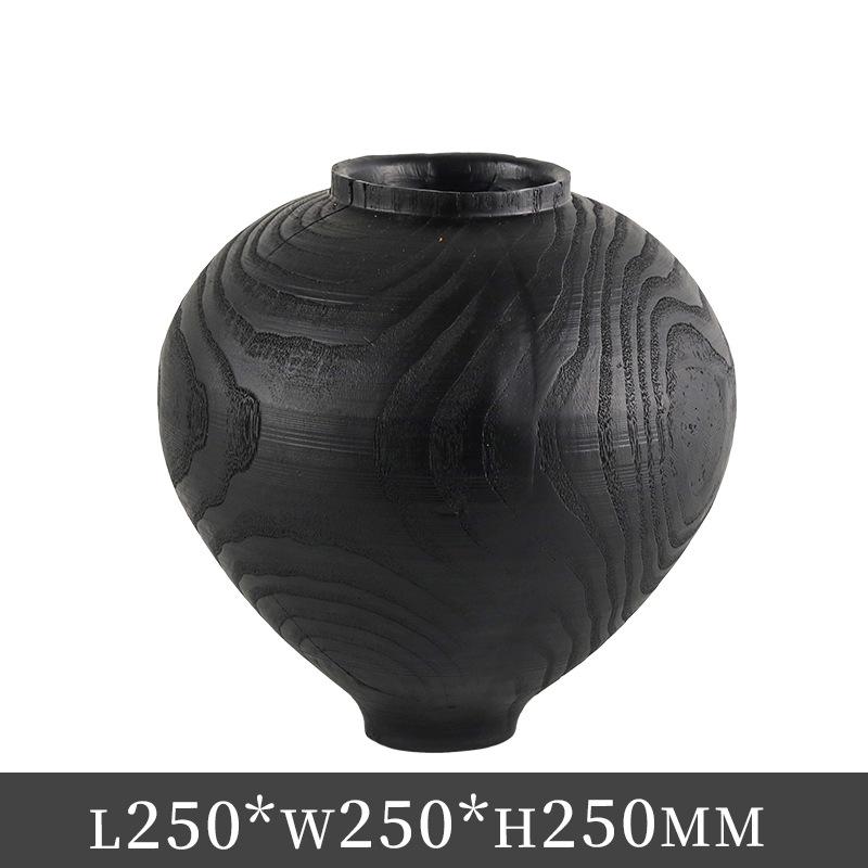 Wabi-Sabi Carbonized Wood Grain Vase for Retro Flower Arrangements and Bonsai Decor. чёрный