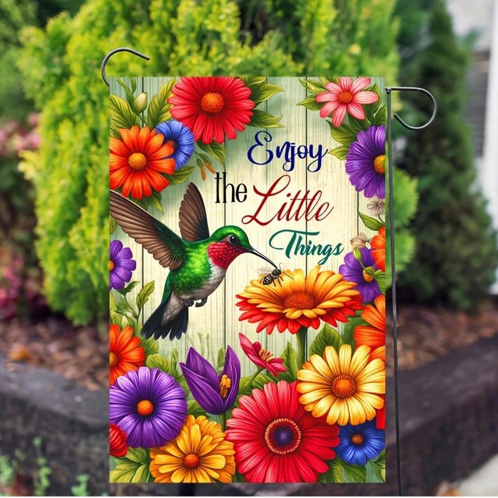 Double-sided garden flag with hummingbird design—for hanging in the yard, home decor, and holiday decorations; no flagpole requi