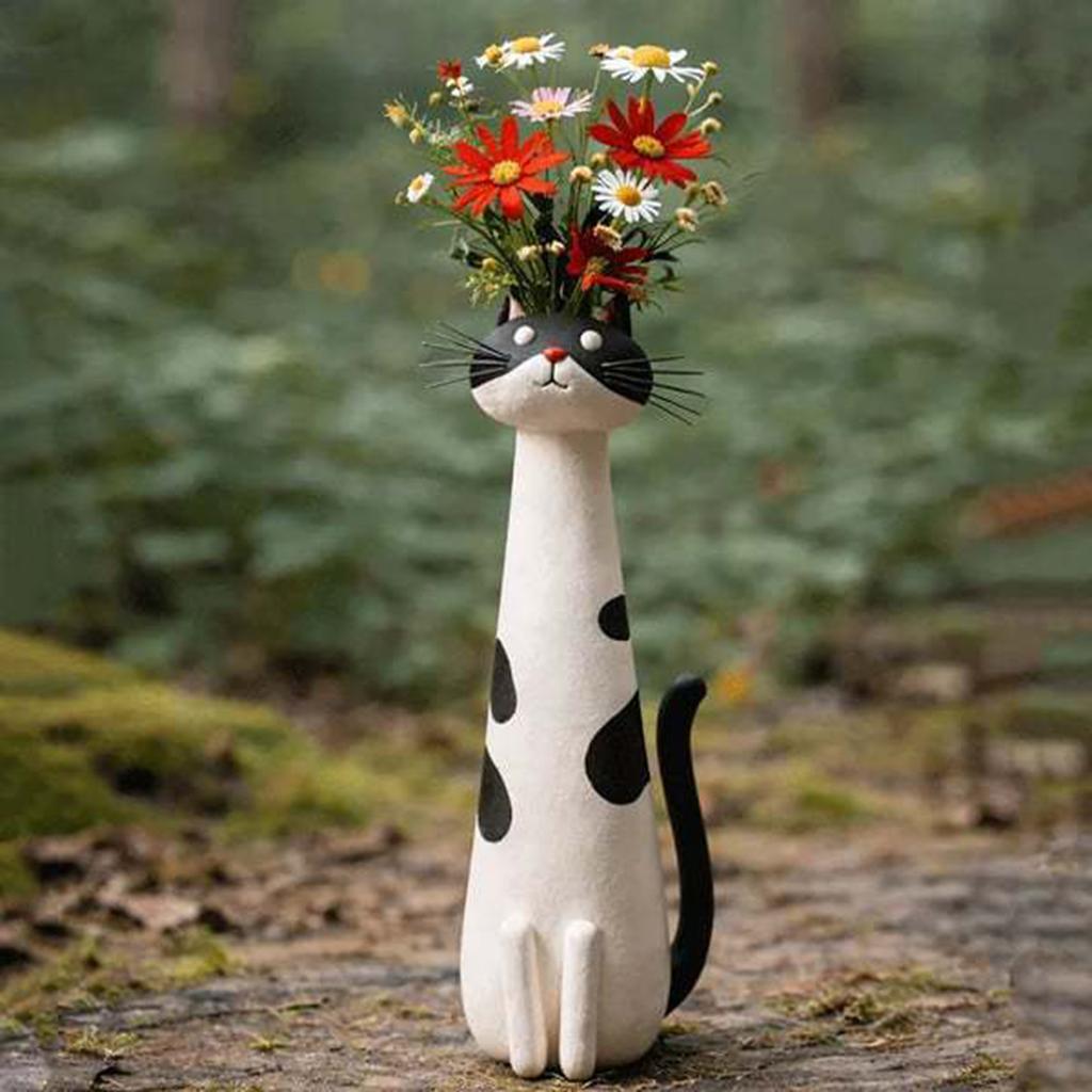 Handcrafted Quirky Cat Vase Creative Ornament Whimsical Resin Cat Flower Vase Aesthetic Table Decor for Flowers/Accessories