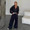 1116 Lässiger Anzug Damen Western Street Style Langarm Kapuzen-Cardigan Elastische Lange Hose Zweiteiliges Set