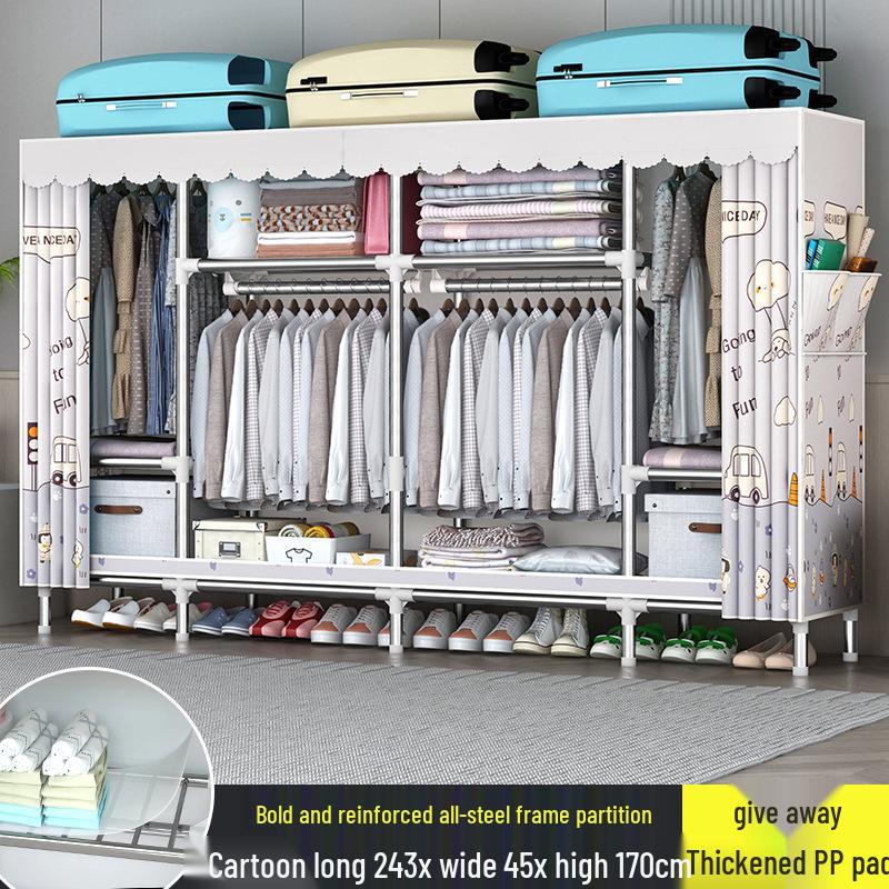 Sturdy All-Steel Cloth Wardrobe: Durable Bedroom Storage Cabinet for Easy Assembly