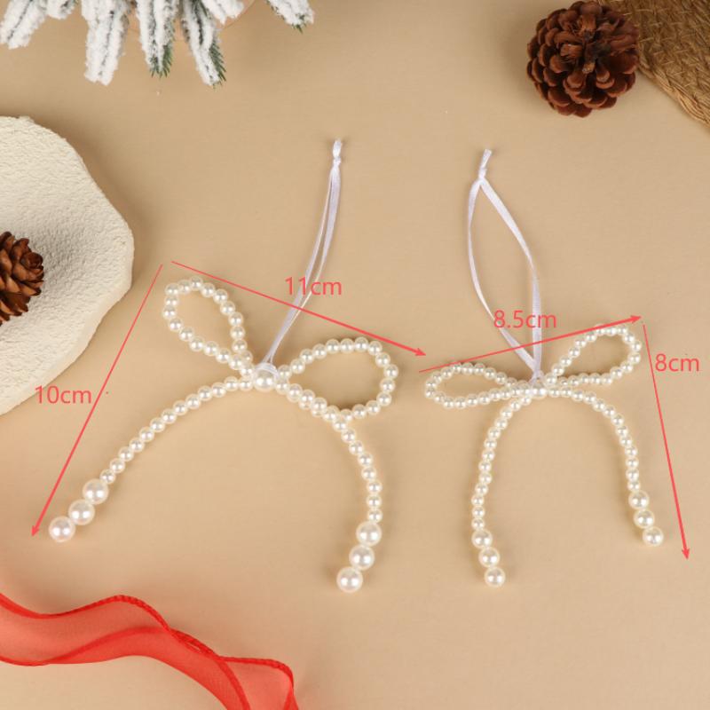 6/12Pcs Hand Woven Imitation Pearl Bow Pendant Christmas Tree Hanging Decoration Xmas Year Holiday Gift