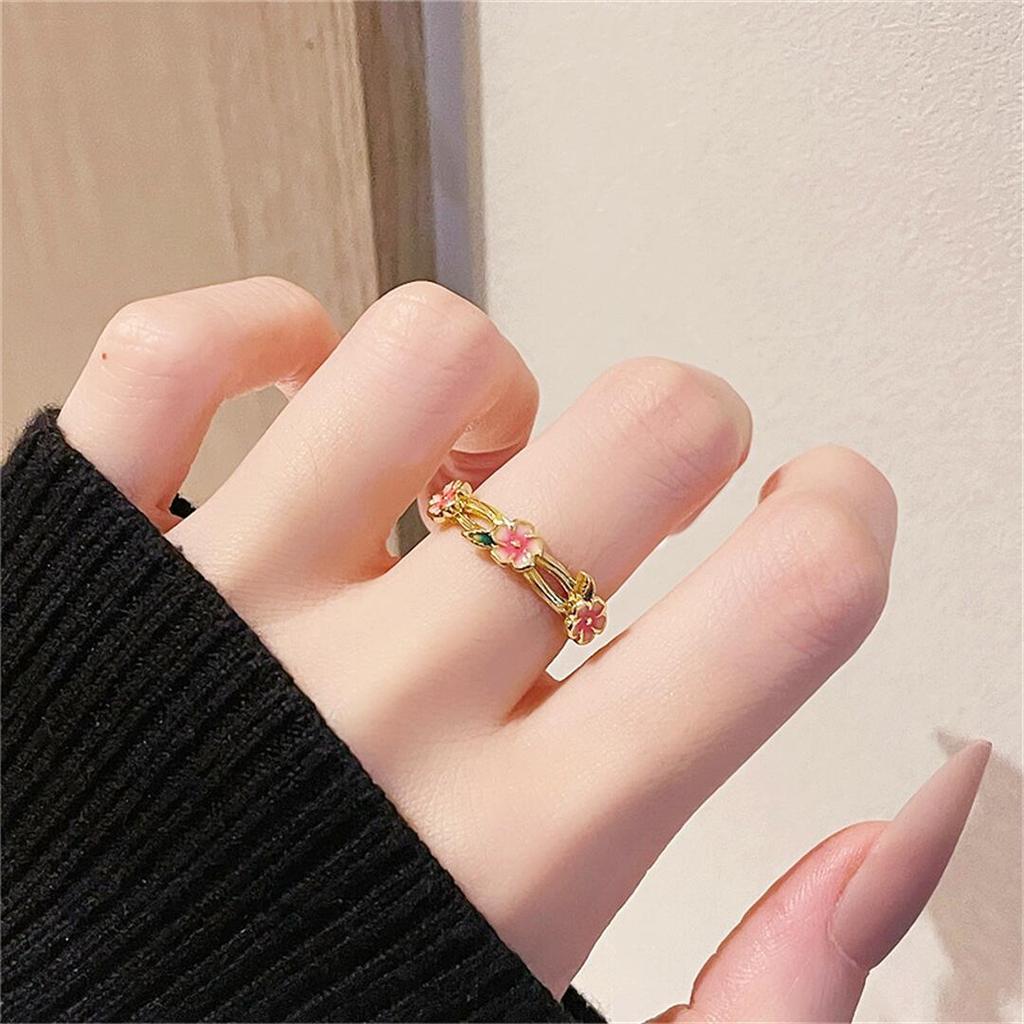 Gold Medieval Enamel Dripping Open Ring Flower Retro Ethnic Color National Style Personalized Luxury Ring