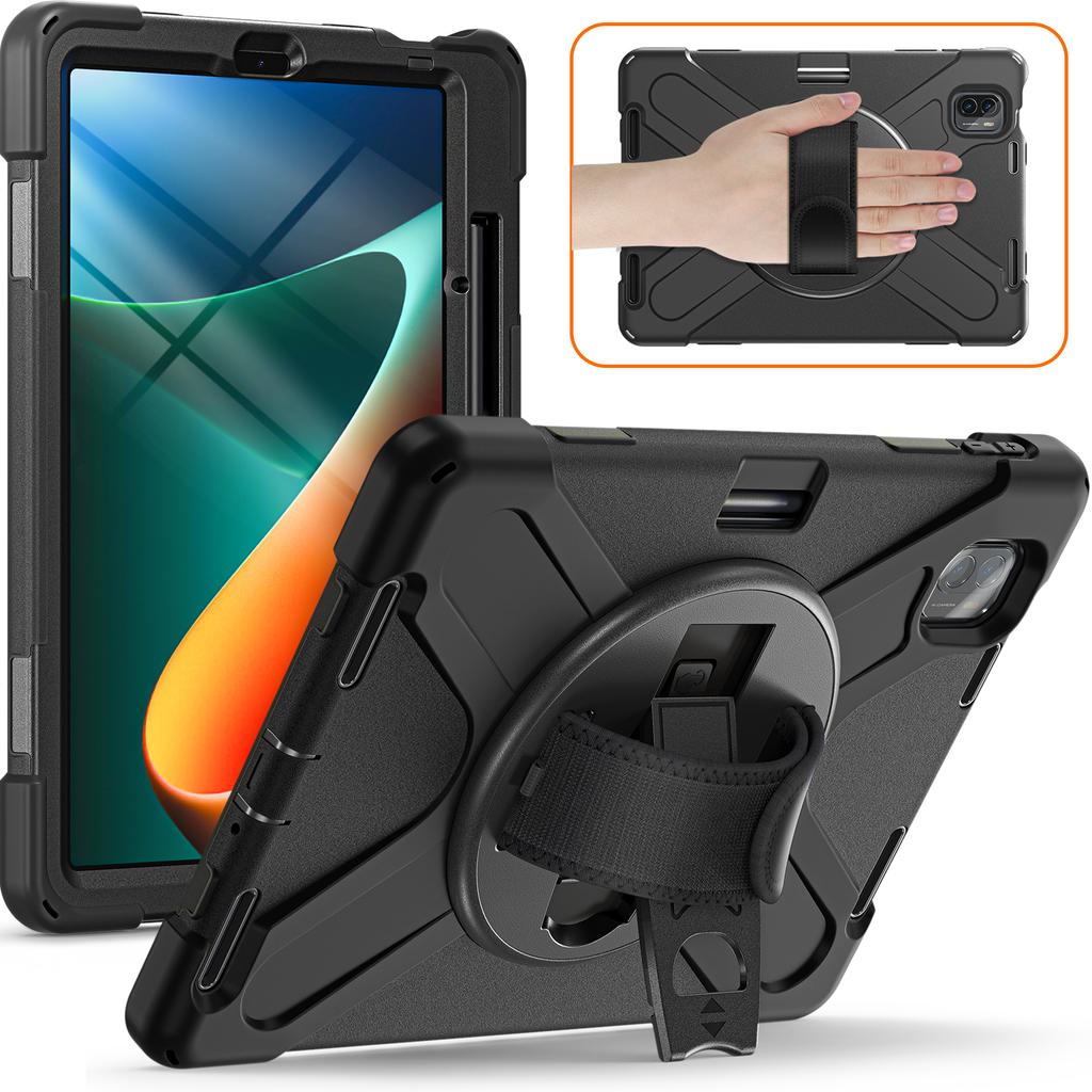 For Xiaomi Pad 5/Pad 5 Pro Case Rotary Kickstand PC+Silicone Hand Strap Tablet Cover