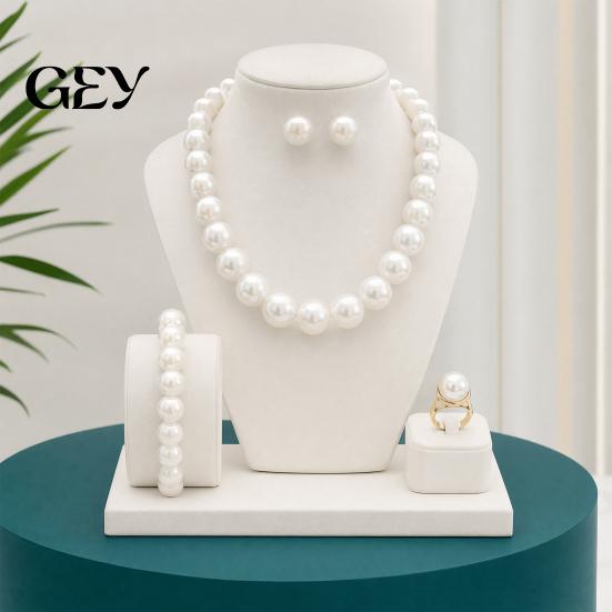 Faux Pearl Earrings Set 3Pcs/Set Imitation Pearls Jewelry Set, Adjustable Length Choker Necklace with Ear Studs Bridesmaid And Bracelet, for Weddings