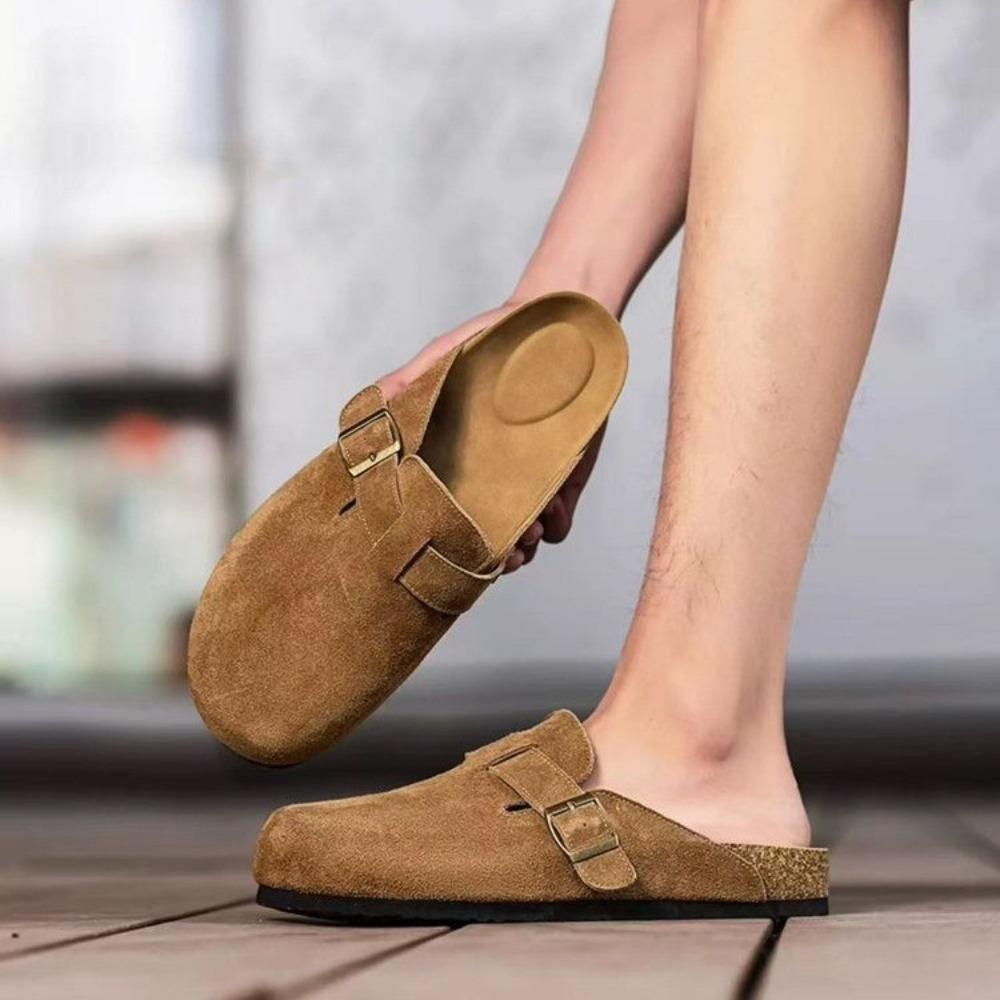 Retro Fashion Women's Shoes Thick-Soled Solid Color Slingback Shoes Soft Soled Home Shoes Suede Clogs Sandals Spring and Autumn