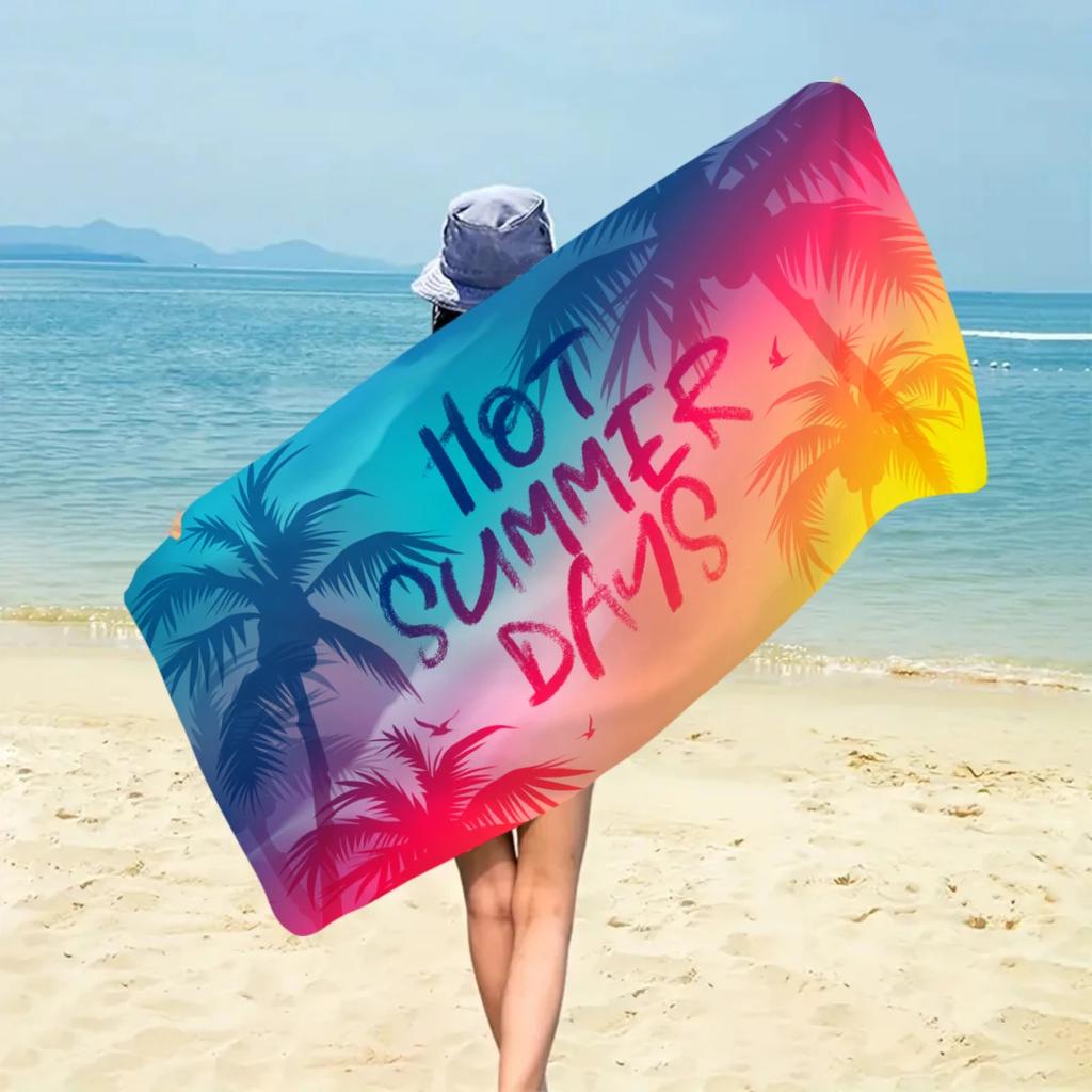 Hot Summer Days Palm Tree BeachTowel,Microfiber Absorbent Quick Dry,Oversized for Beach Pool Travel,Tropical Print Bath Towel