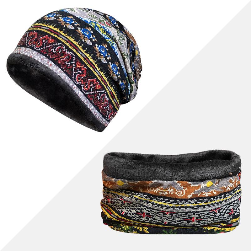 Women's Floral Print Cotton Pullover Hat and Scarf Set for Sun Protection