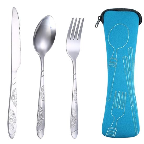 Reusable Travel Cutlery Set with Bag Portable Tableware Kit for Camping Picnics Office Lightweight Spoon Fork Cutter Utensils