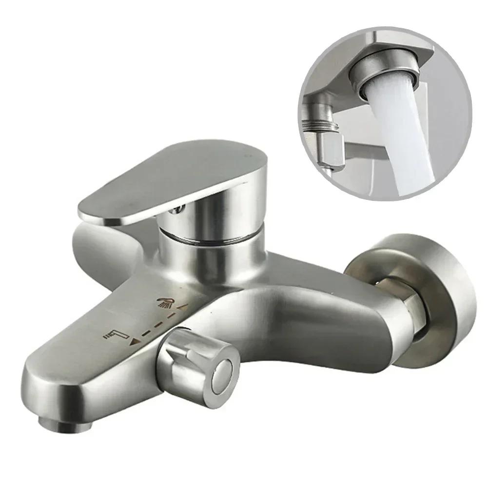 Bathroom Shower Faucet Wall Mounted Stainless Steel Mixer Tap Hot And Cold Water Mixer Triple Shower Tap Bathroom Bathtub Faucet