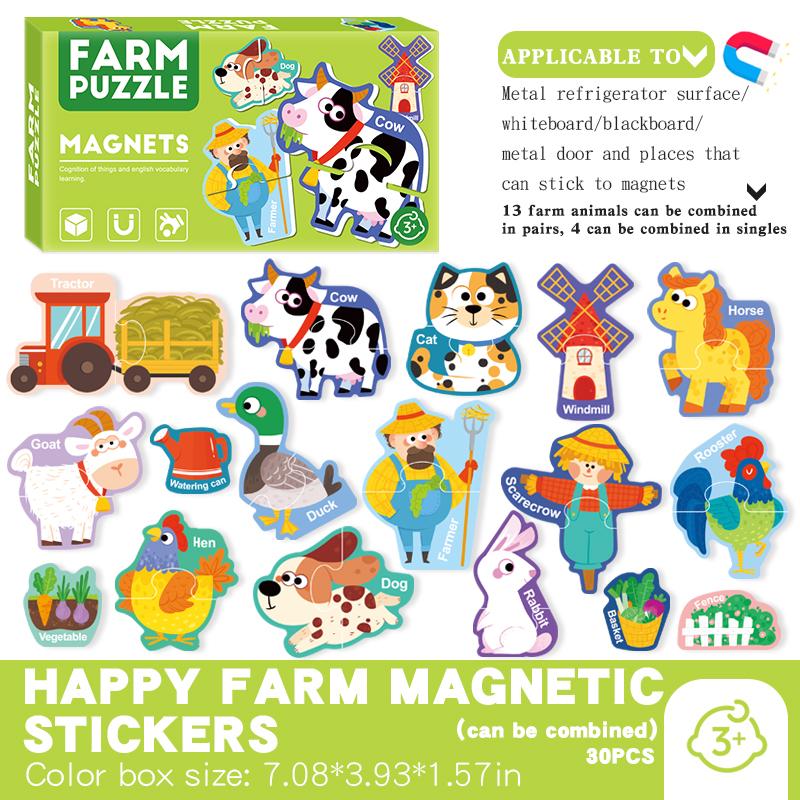 Kids Letters Numbers Animal Vehicle Refrigerator Sticker Magnetic Cognitive Matching Puzzle Educational Toys For Children
