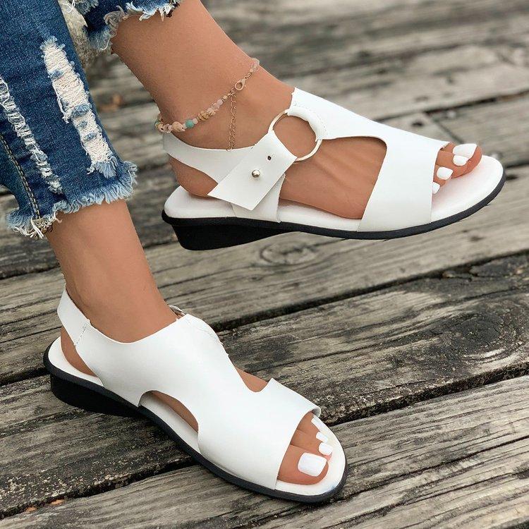 Large size simple ring flat-bottomed fish mouth sandals summer new open-toed beach women's shoes