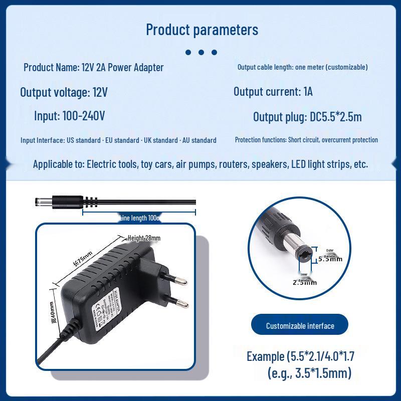 Universal 5-12V 1A Wall Plug-in Power Adapter for Monitors & LED Lights - US/EU/UK/AU Standard