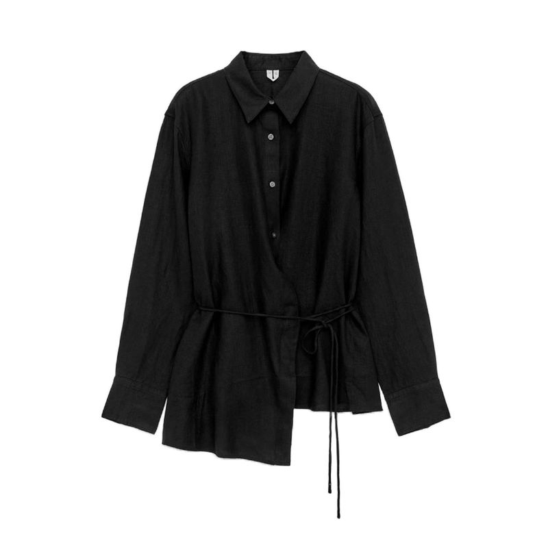 

Summer Women s Clothing Work Clothing Style Linen Blend Square Collar Long Sleeve Asymmetric Hem Shirt Tops 1269848 Black M