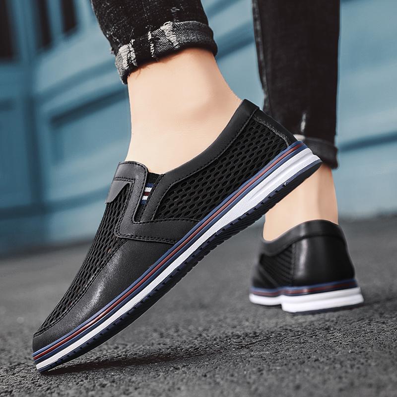 Fashion All-match Mens Sneakers Male Comfortable Slip-On Shoe New Arrival Men Casual Shoes Genuine Leather Male Hollow Out Driving Shoes