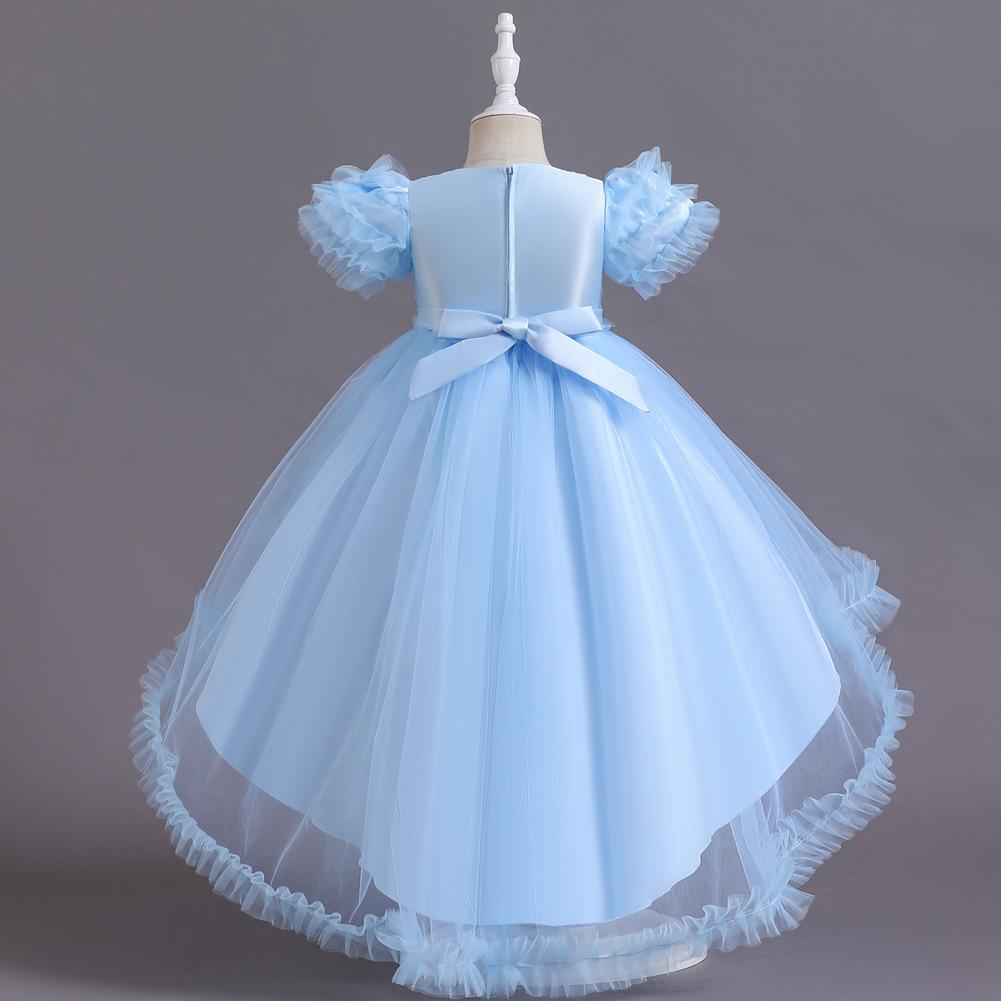 Klavier-Recital-Kleider für Mädchen, Geburtstags kleider, Kleider mit Puffärmeln für Kinder, Laufstegkleider für Blumenmädchen mit Schleppen