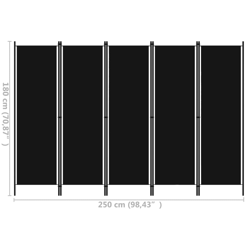 5 Piece Room Divider Black 250 X 180 Cm